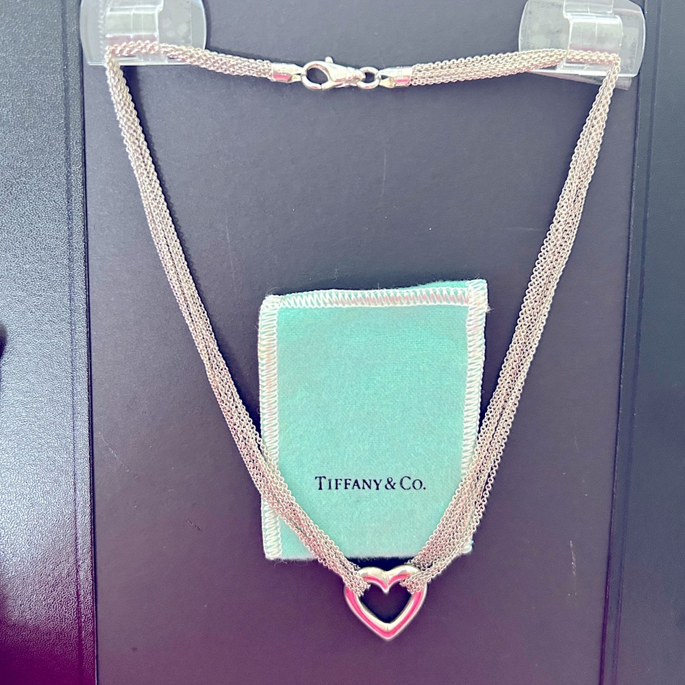 COPY - Authentic vintage Tiffany & Co Sterling Silver Multi Chain Open Heart Ne…